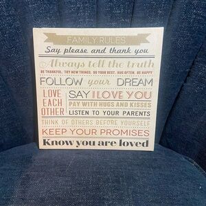 Family rules on stretched canvas wall decor